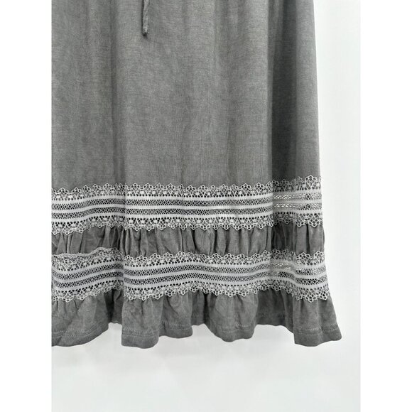 POL Tunic Women Small Gray Sleeveless Tie Ruffle V Neck Lace Flowy Boho - Picture 3 of 6